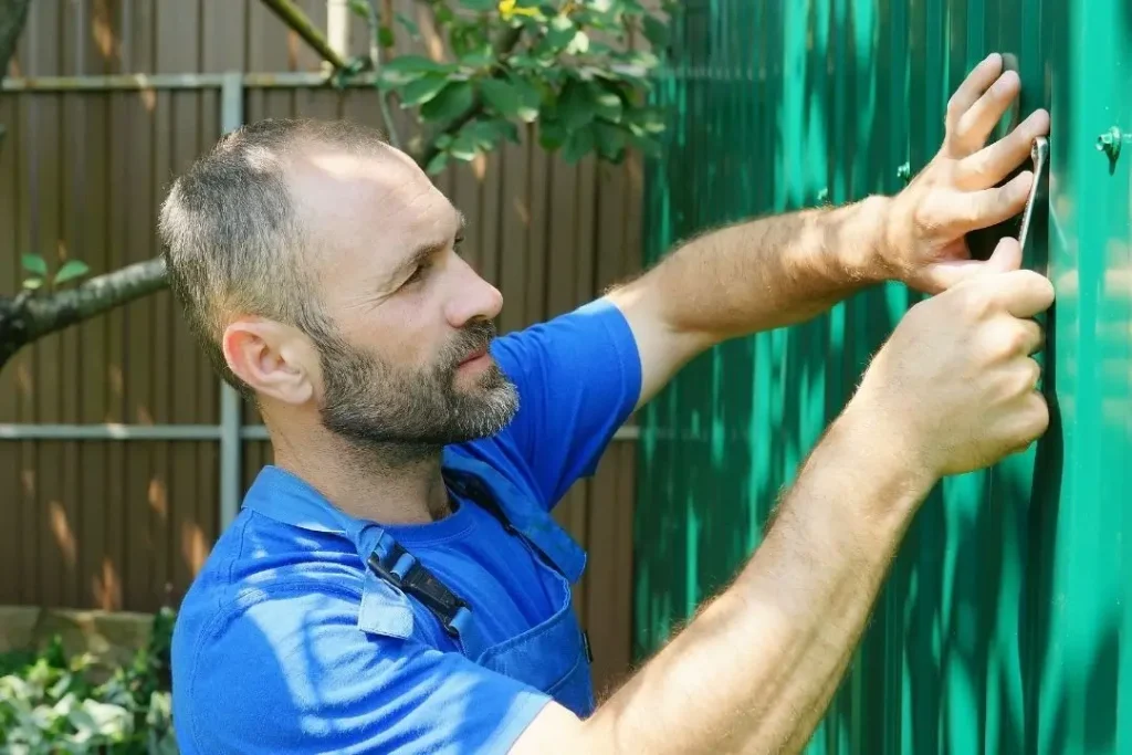 worker repairing a fence